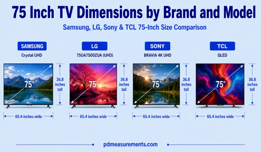 75 Inch TV Dimensions by Brand and Model