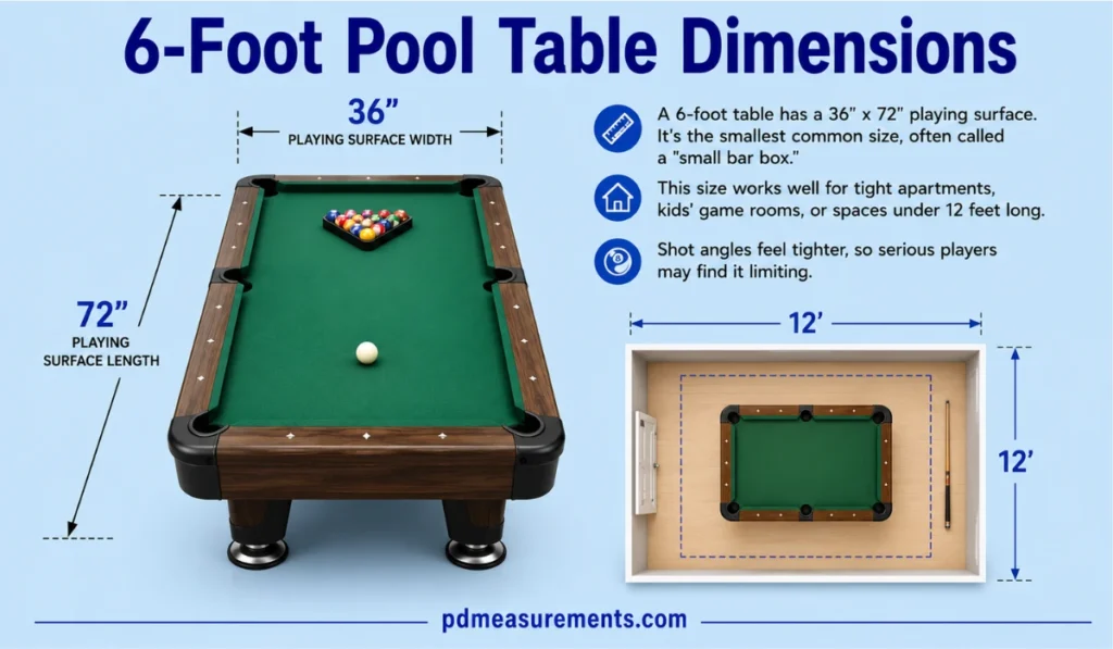 6-Foot Pool Table Dimensions