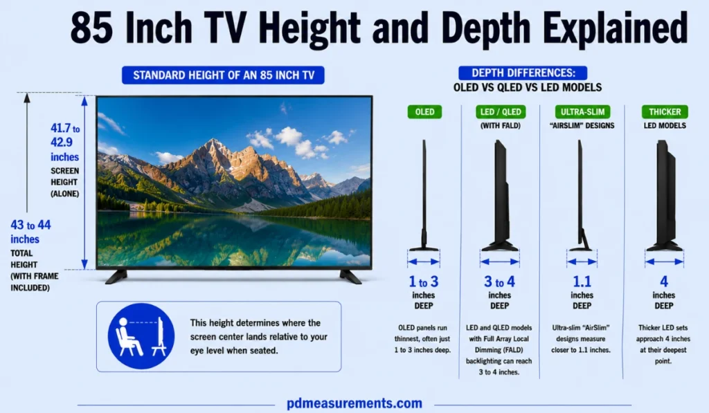 85 Inch TV Height and Depth