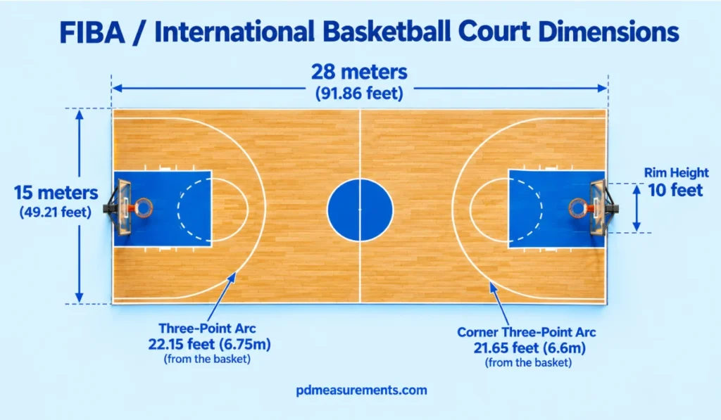 FIBA / International Basketball Court Dimensions