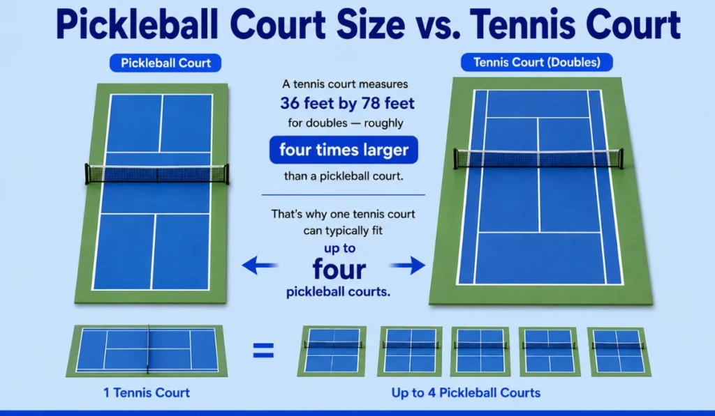 Pickleball Court Size vs. Tennis Court