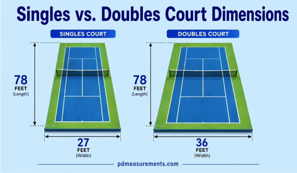 Singles vs. Doubles Court Dimensions