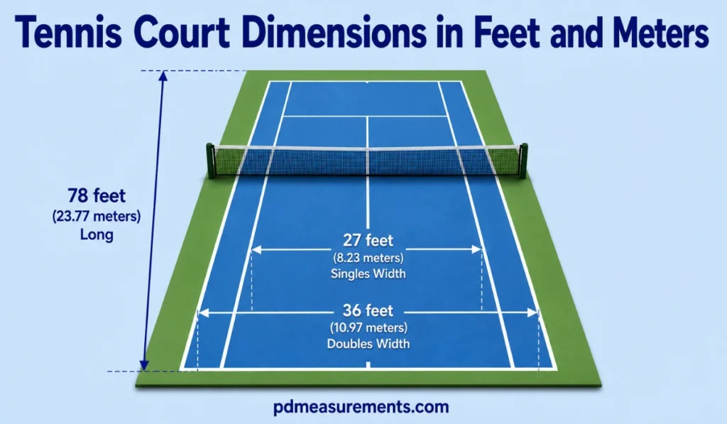 Tennis Court Dimensions in Feet and Meters